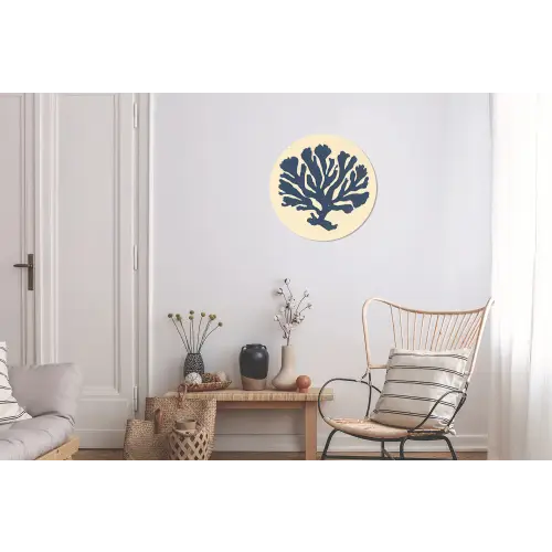 Blauw koraal - Vertakkingen - Beige Wandcirkel aluminium klein -woonkamer