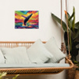 Zonsondergang - Walvis - Geschilderd - Kleurrijk tuinposter los doek klein -sfeer7