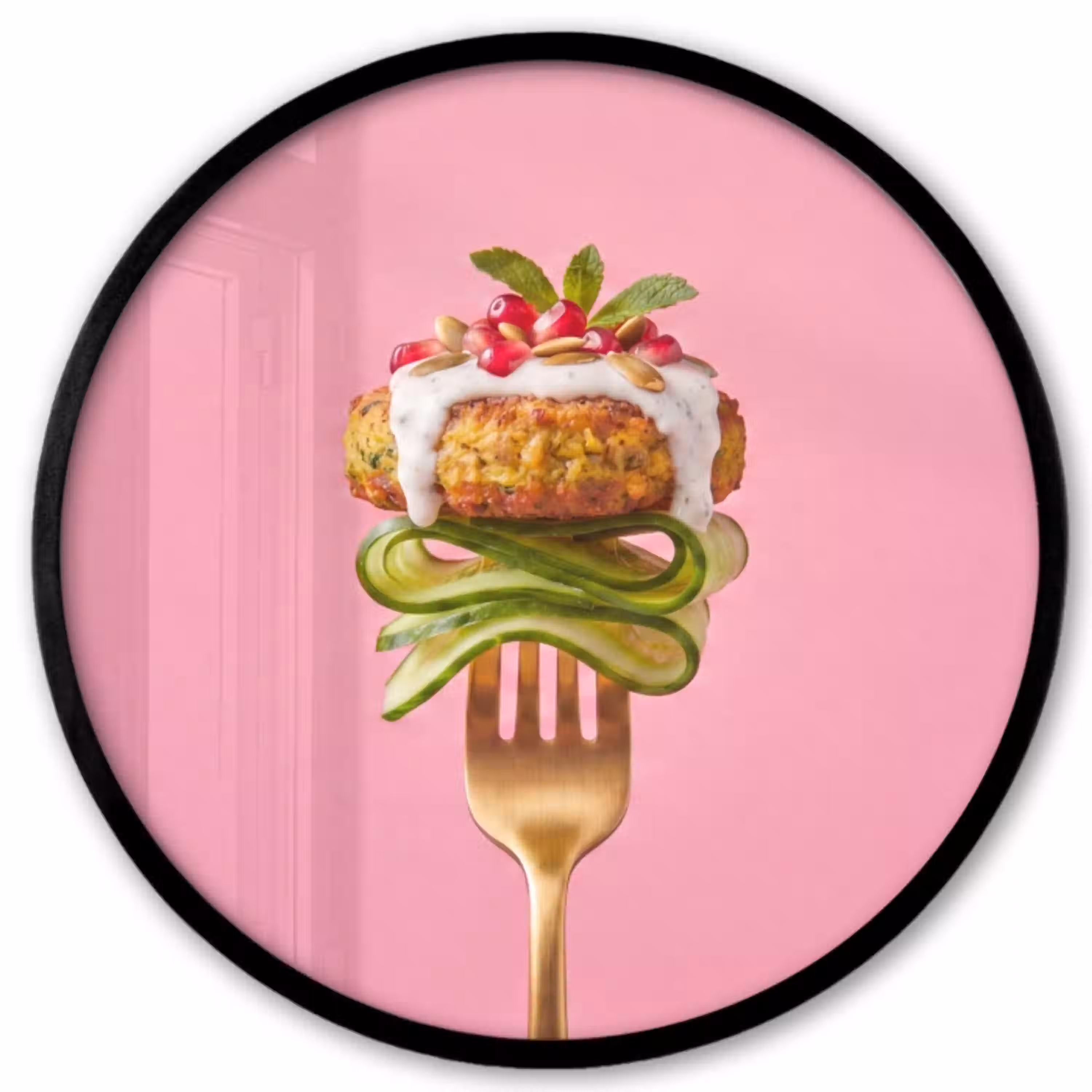 Eten - Vork - Roze Fotolijst rond zonder passe partout klein -3d