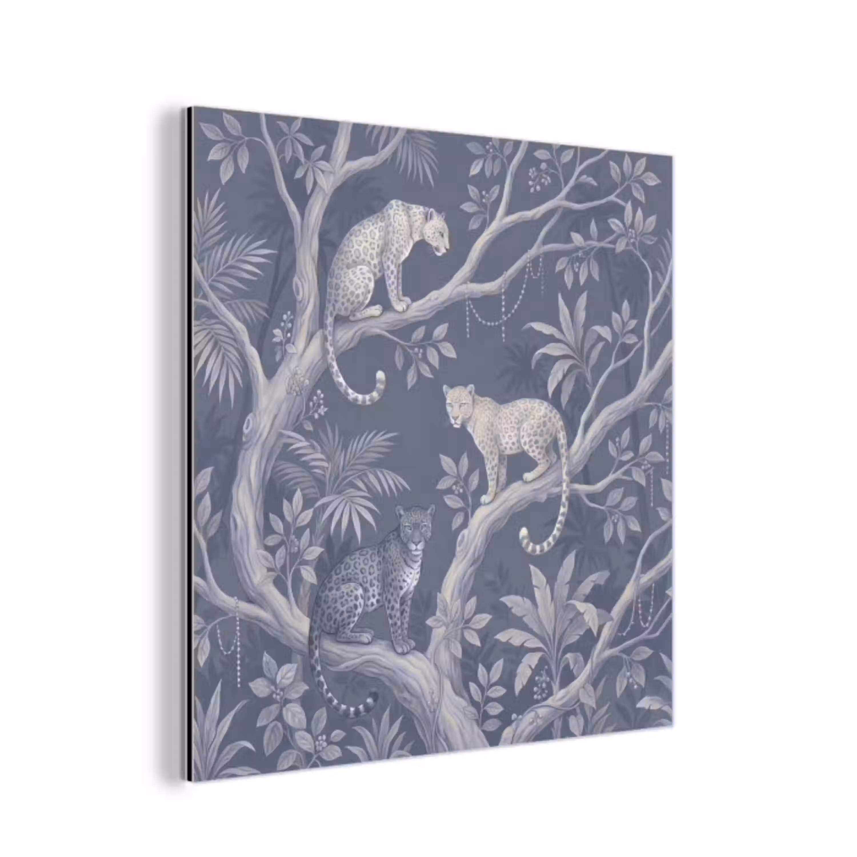 Dieren - Jungle - Illustratie - Bomen - Blauw aluminium wit klein -3d