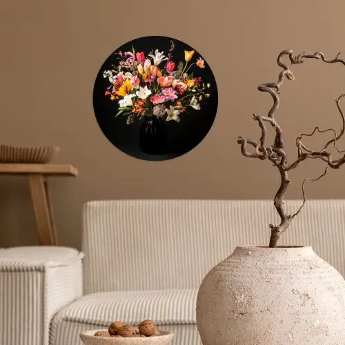Vaas - Bloemen - Tulpen Wandcirkel behangsticker klein -sfeer1
