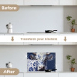 Koe - Delfts - Blauw - Artistiek keuken achterwand spatscherm klein -voor_na_EN