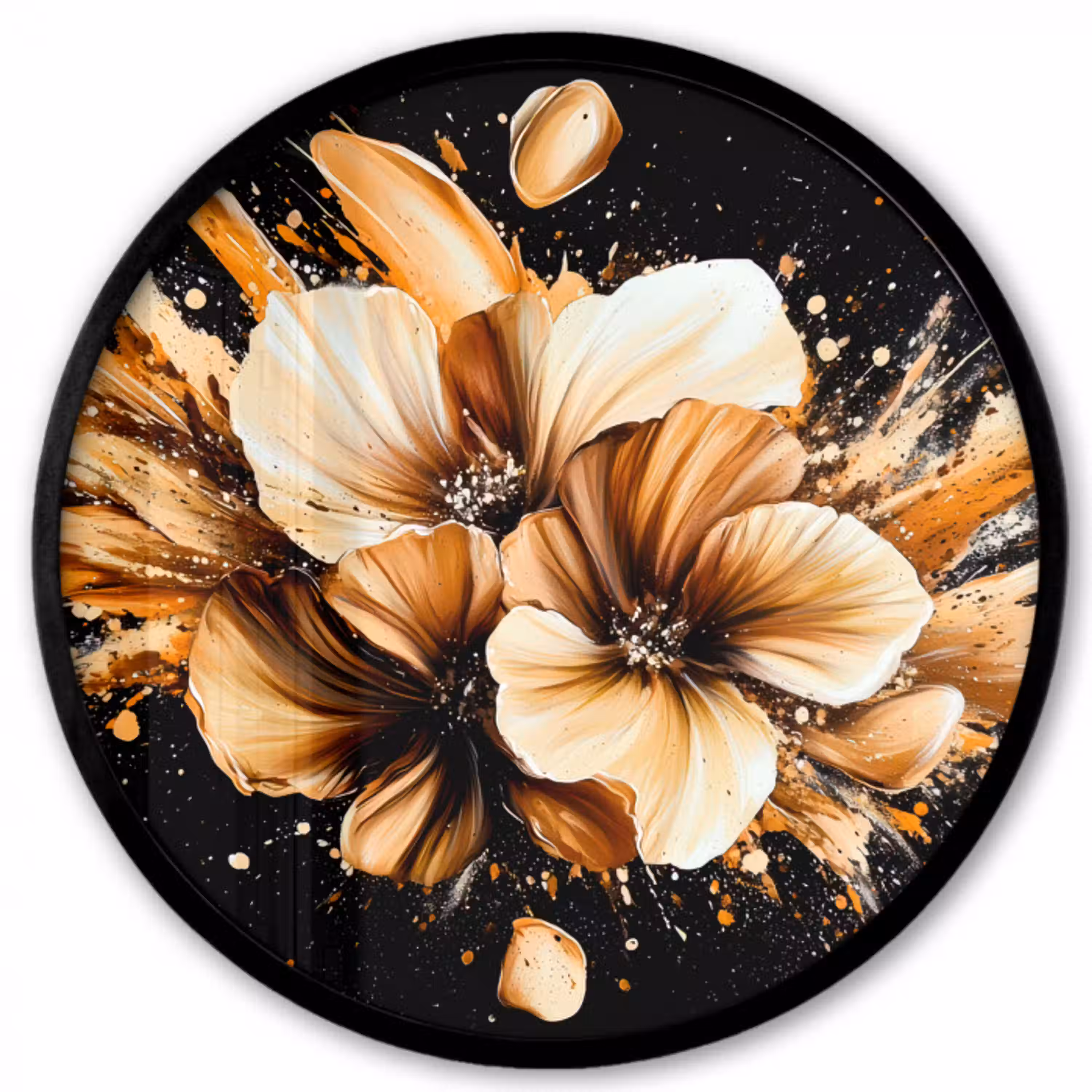 Bloemen - Goud - Graffiti - Zwart - Abstract Fotolijst rond zonder passe partout klein -3d