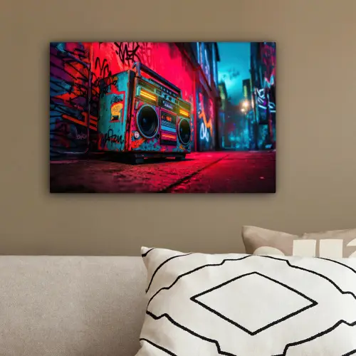Boombox - Rood - Graffiti - Neon canvas 2cm klein -sfeer3