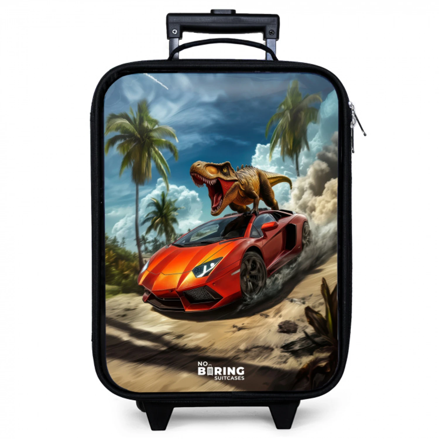 Rode sportauto met dino raast door tropisch strand Kinderkoffer - Zwart klein -zzz_website3d