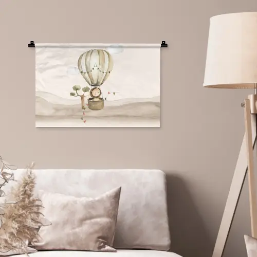 Luchtballon - Leeuw - Watercolor - Safari - Dieren Wandkleed katoen klein -sfeer4
