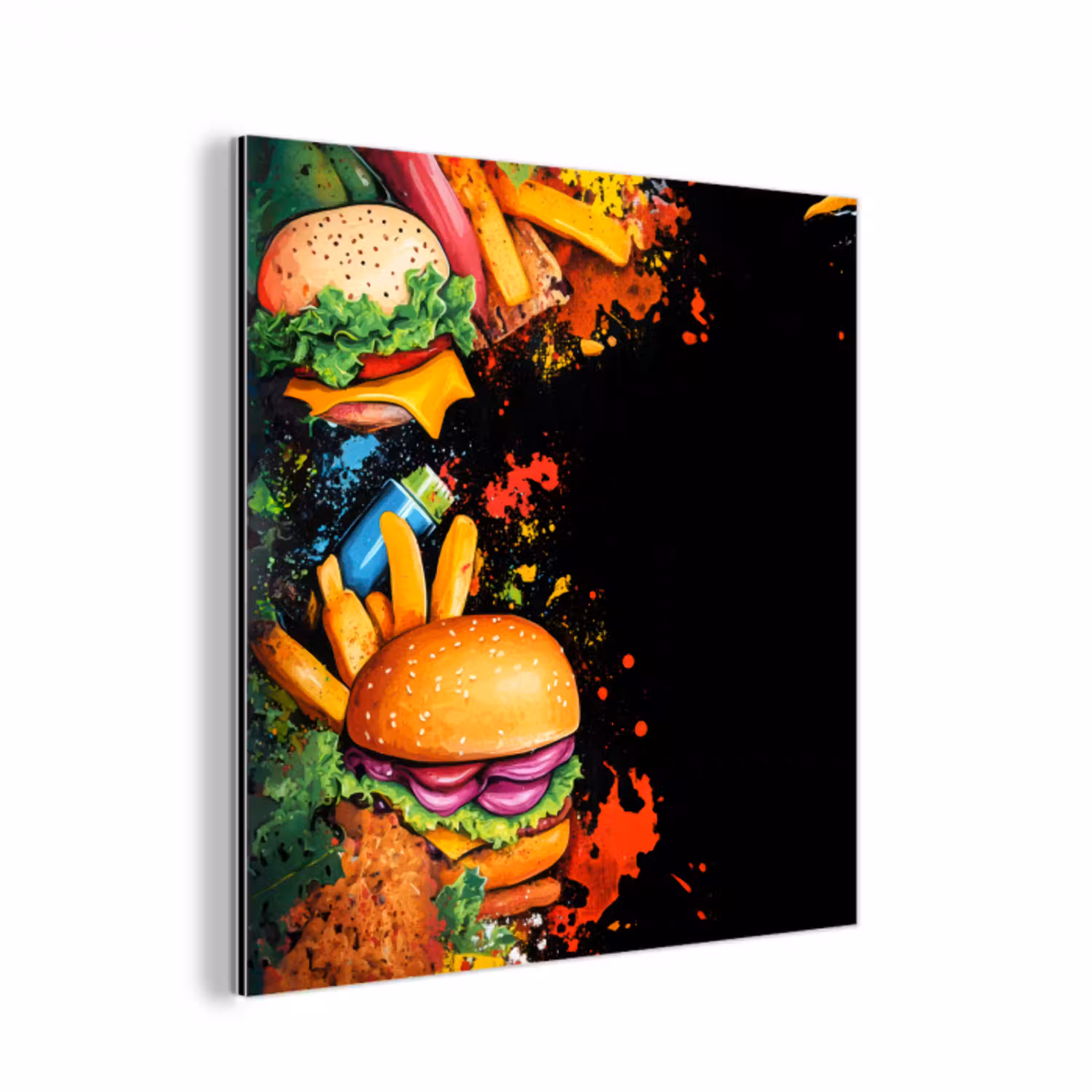 Fastfood - Graffiti - Hamburger - Eten - Modern aluminium wit klein -3d