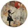 Graffiti - Banksy - Meisje - Street art Wandcirkel kunststof plaat 5mm dik klein -3d