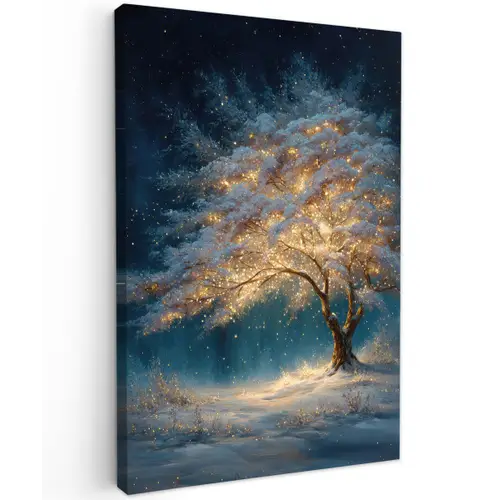 Levensboom - Nacht - Donker - Blauw Tuinposter op houten frame 2 cm dik klein -3d