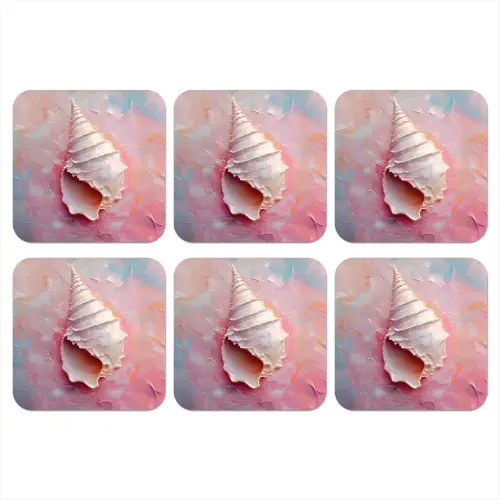 Schelp - Pastel - Pink onderzetter kurk middel -3d