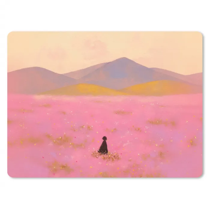 Bloemenweide - Heuvels - Silhouet - Roze muismat rubber klein -3d