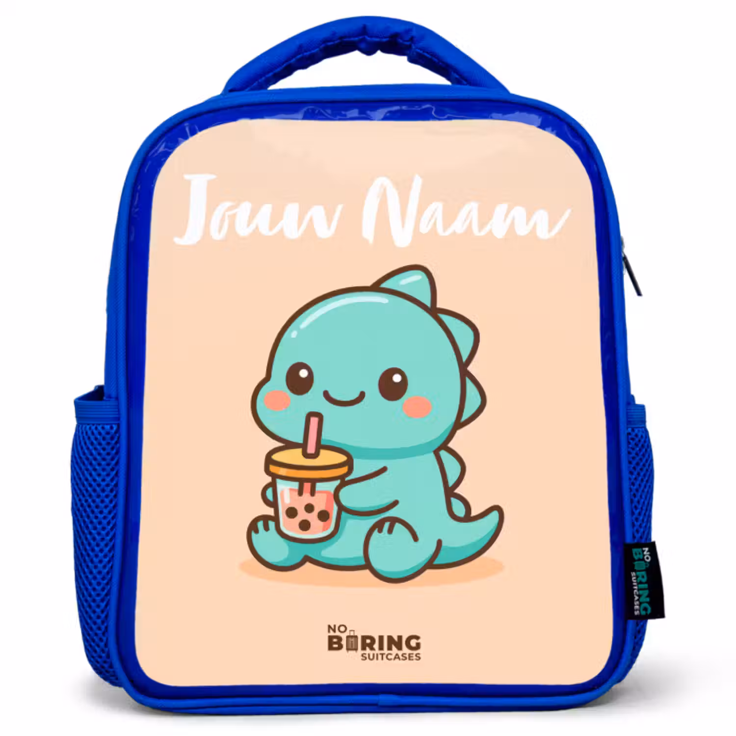 Kinderrugzak met naam - Blauw - Kawai - Dino - Bubbletea