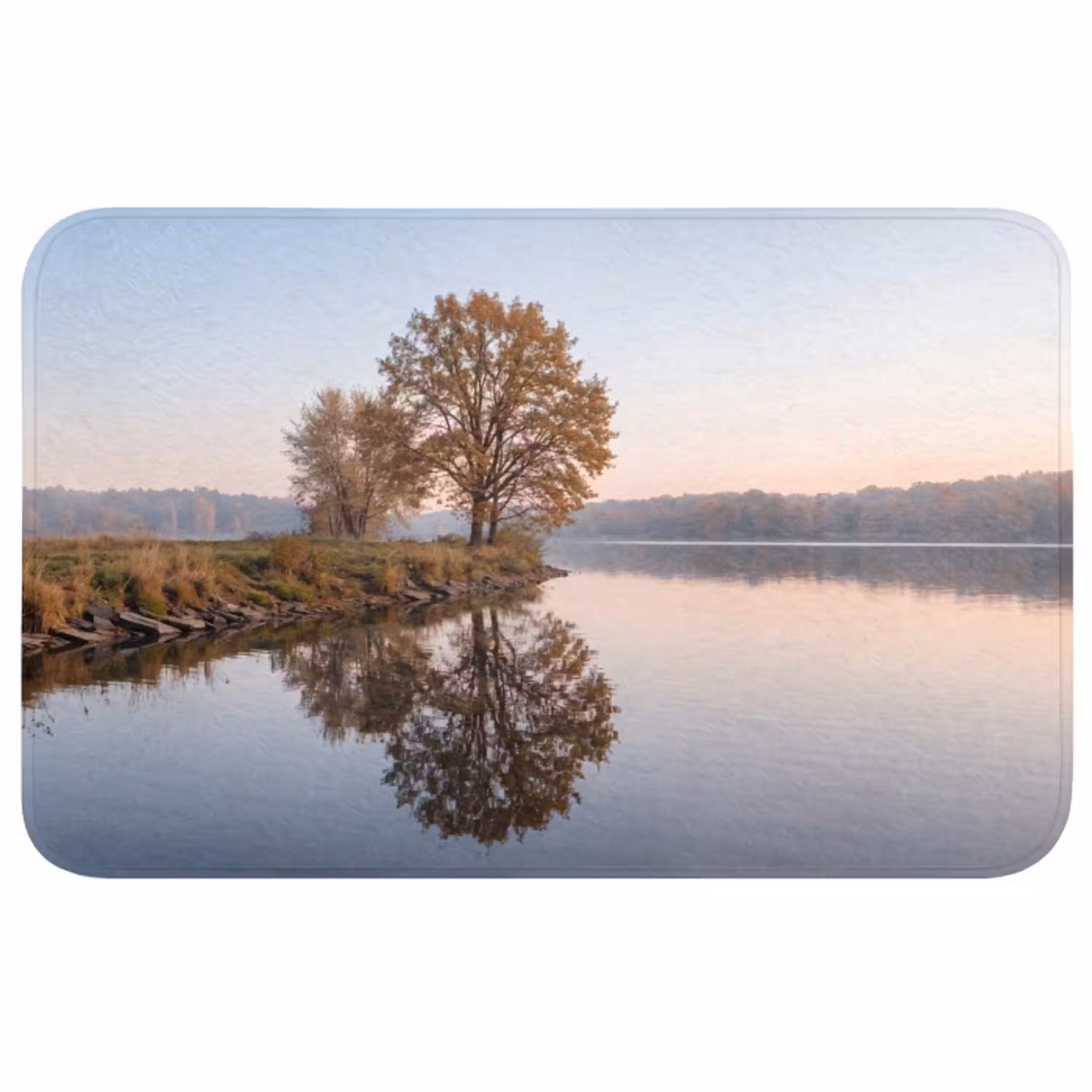 Bomen - Reflectie - Water - Zonsopgang - Serene Badmat middel -3d