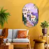 Huizen - Minimalistisch - Palmbomen - Kust Wandcirkel Ovaal Glas middel -sfeer4
