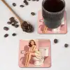 Roze - Retro - Vrouw onderzetter kurk middel -sfeer2