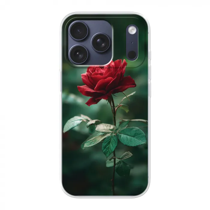 Roos - Bladeren - Dieprood Telefoonhoesje iPhone 17 Pro klein -3d