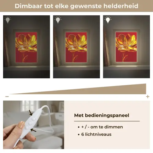 Bloem - Goud - Glazen Light Box met kabel (Tafellamp) klein -USP_dimbaarNL