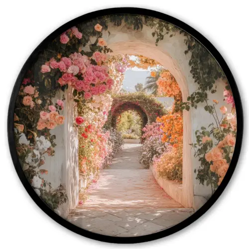 Doorkijk - Boog - Bloemen - Pastel Fotolijst rond zonder passe partout klein -3d
