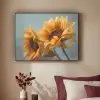 Zonnebloemen - Geel - Wazig Textielframe zwart klein -sfeer1