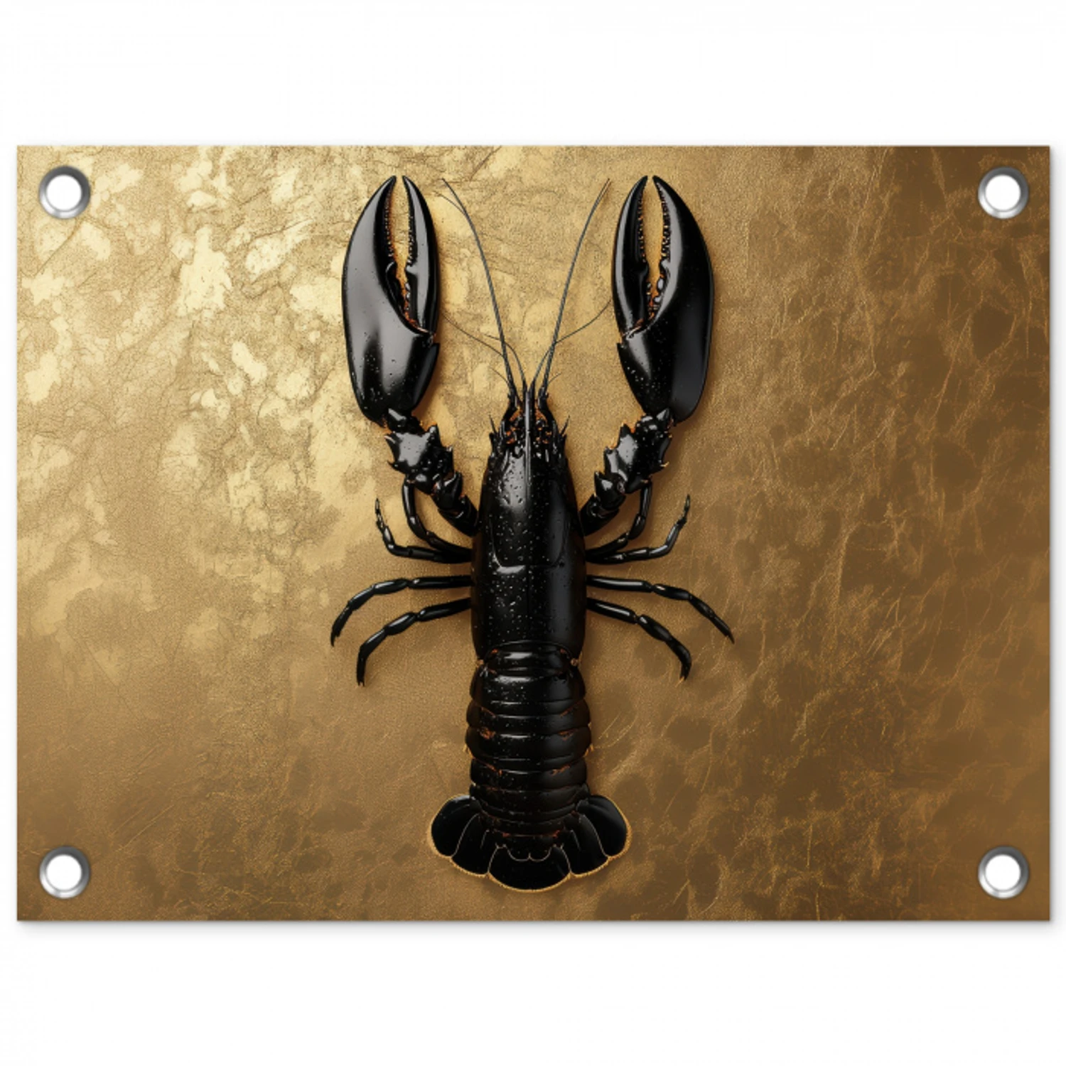 Kreeft - Zwart - Goud - Luxe tuinposter los doek klein -3d