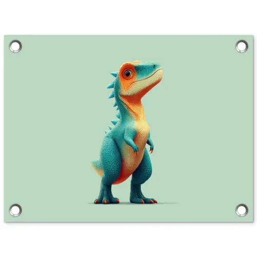 Cartoon - Dino - Oranje - Stekels tuinposter los doek klein -3d