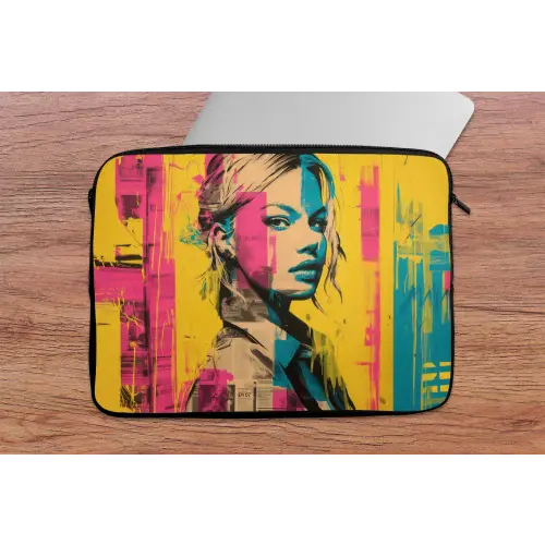 Vrouw - Verfstrepen - Gekleurd laptophoes neopreen klein -tafel