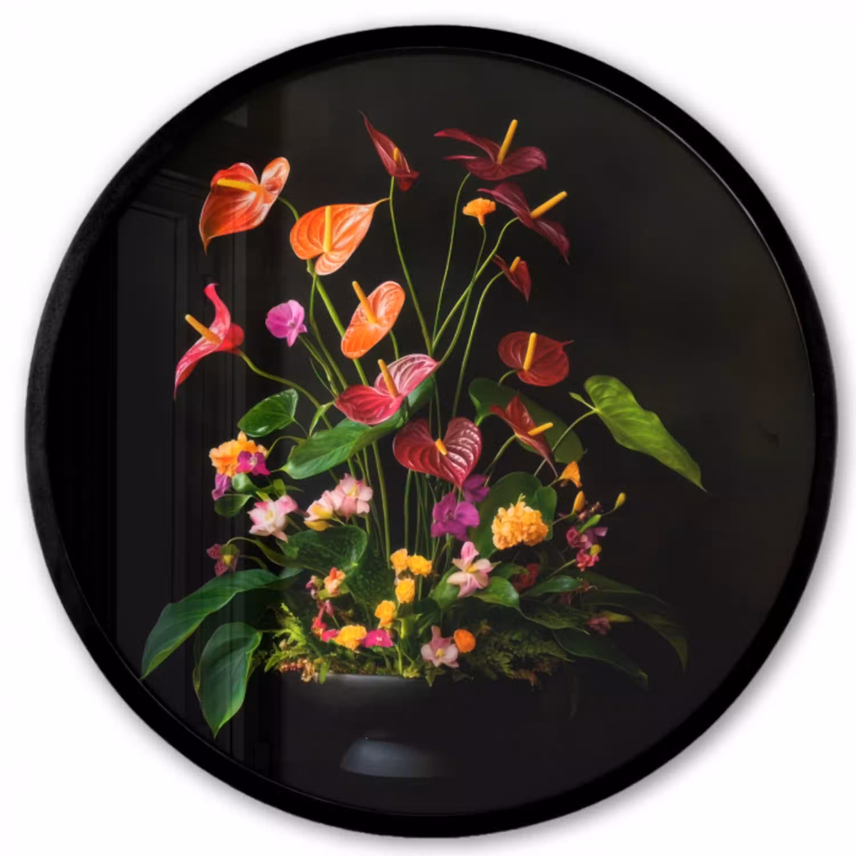 Bloemen - Vaas - Kleurrijk Fotolijst rond zonder passe partout klein -3d