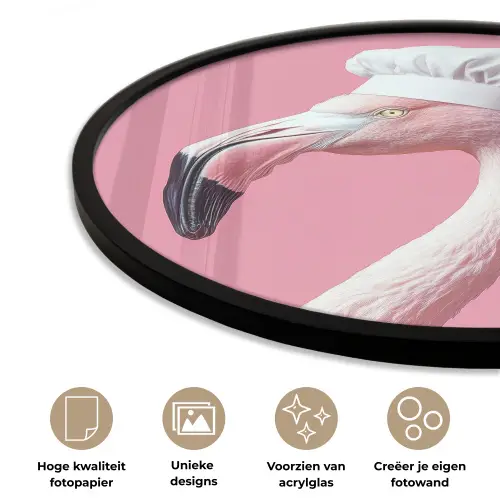 Flamingo - Roze - Koksmuts - Vogel Fotolijst rond zonder passe partout klein -closeup_NL