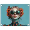 Vrouw - Blauw - Vlinder - Bloemen - Aesthetic tuinposter los doek klein -3d