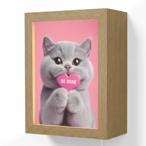 Kat - Valentijn - Roze - Liefde Light Box met kabel (Wandlamp) klein -3d