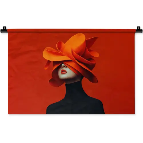 Oranje - Hoed - Vrouw Wandkleed katoen klein -zz3d