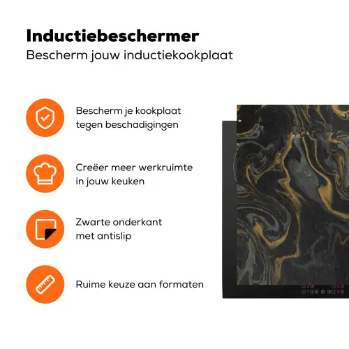 Gouden Rivieren in Zwart Marmer Inductie beschermer vinyl 3mm klein -zzzzzzz-td-ups