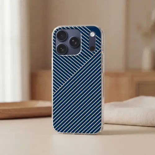 Lijnen - Abstract - Blauw - Wit - Minimalistisch Telefoonhoesje iPhone 17 Pro klein -sfeer2