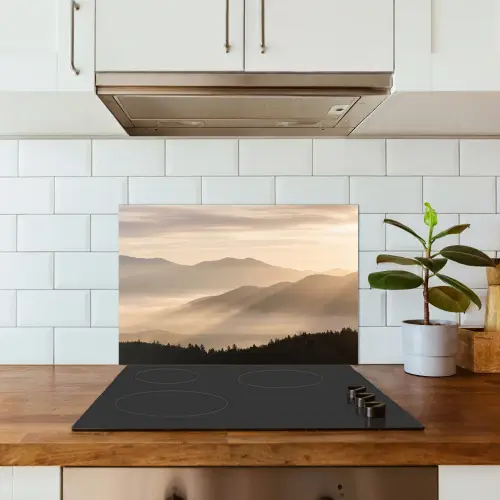 Bergen - Mist - Zonnestralen keuken achterwand spatscherm klein -sfeer2