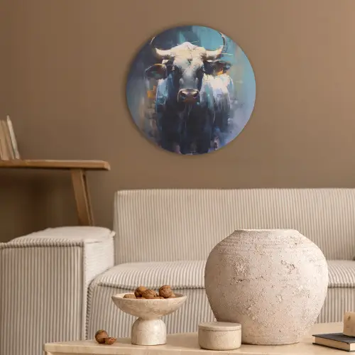 Stier - Zwart - Abstract - Horens Akoestische PET Vilt - Rond klein -sfeer1