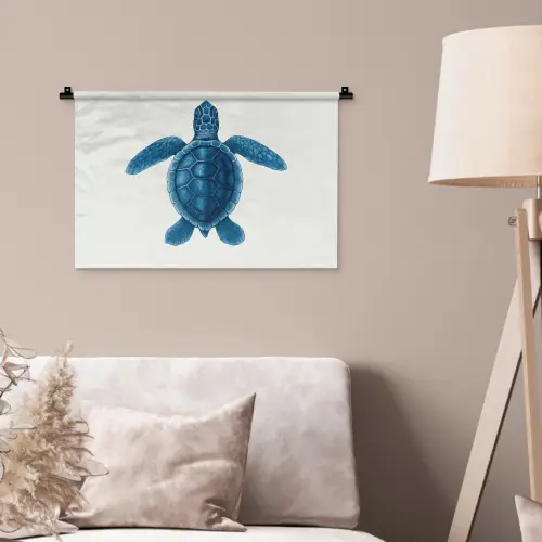 Schildpad - Blauw - Schild Wandkleed katoen klein -sfeer4