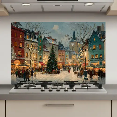 Kerstsfeer - Stadsplein - Kleurrijk keuken achterwand spatscherm klein -3d_website