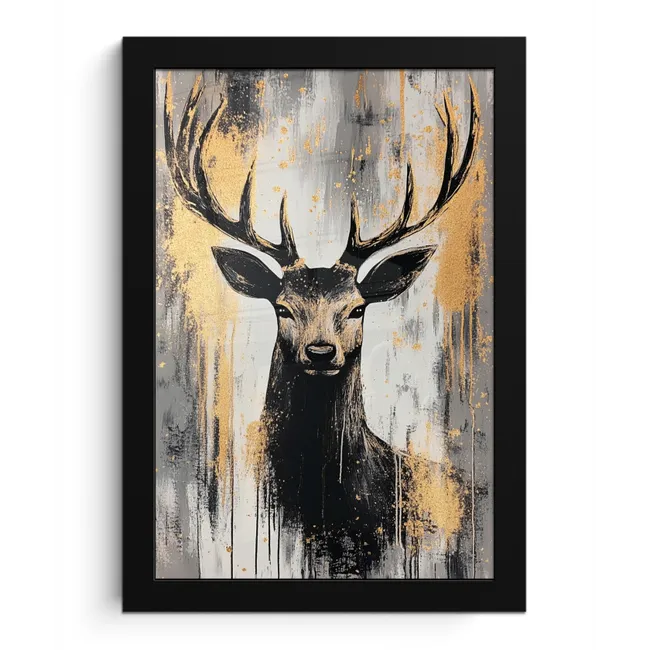 Abstract - Hert - Gewei - Goud fotolijst zwart zonder passe partout klein -3d