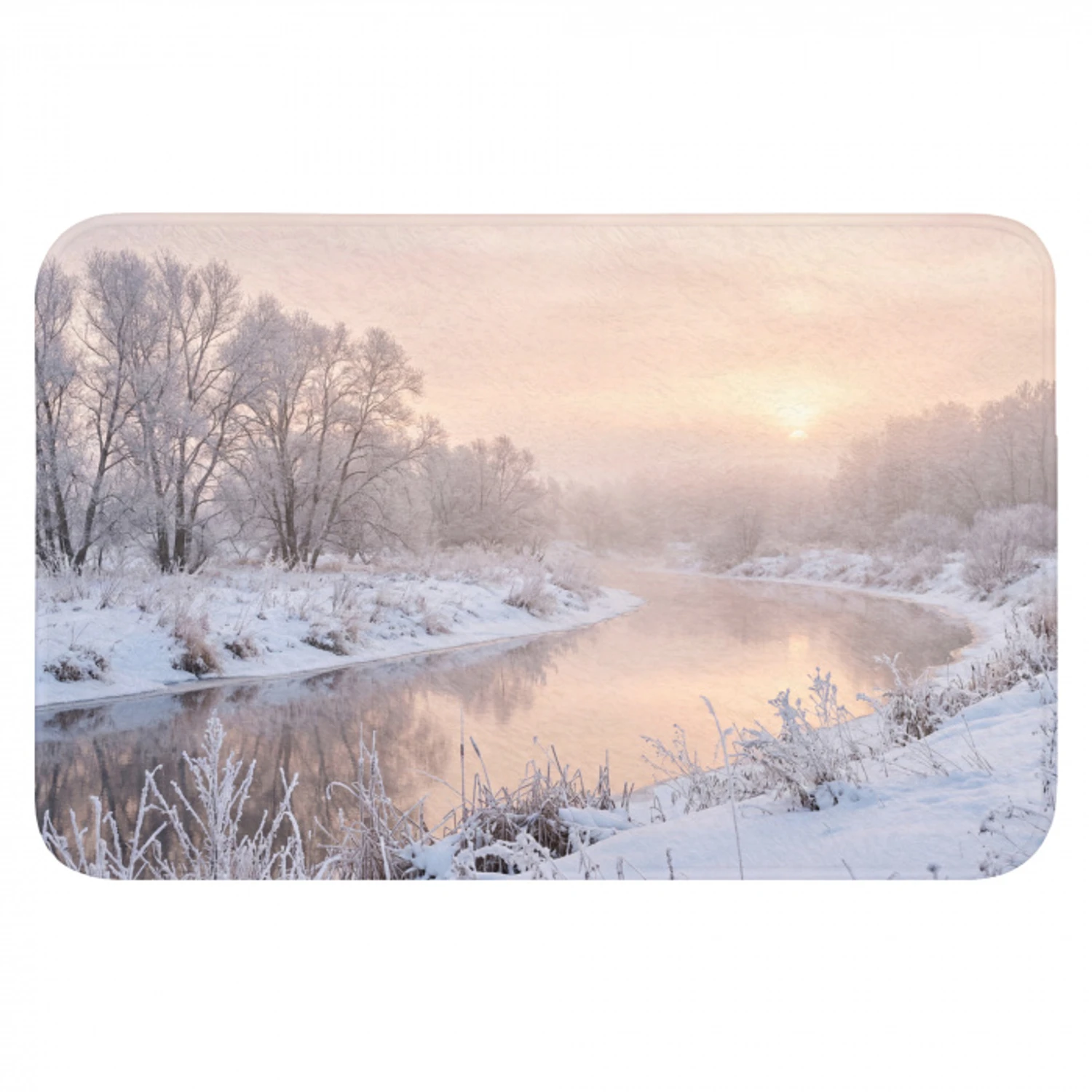 Rivier - Winter - Landschap - Sneeuw - Zonsopgang Badmat klein -3d