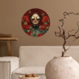 Bloemen - Dieprood - Zonnebril - Vrouw Wandcirkel behangsticker klein -sfeer1