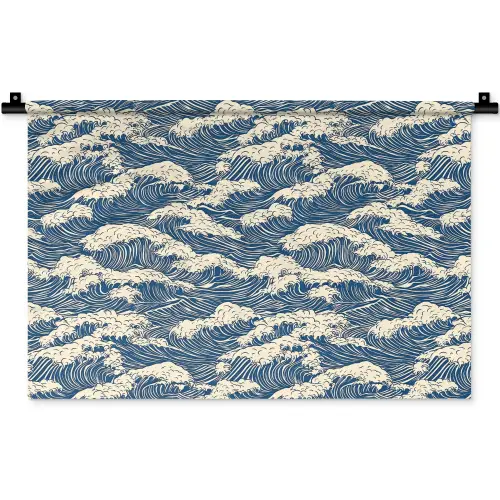 Golven - Klassiek - Blauw Wandkleed katoen klein 269 -zz3d