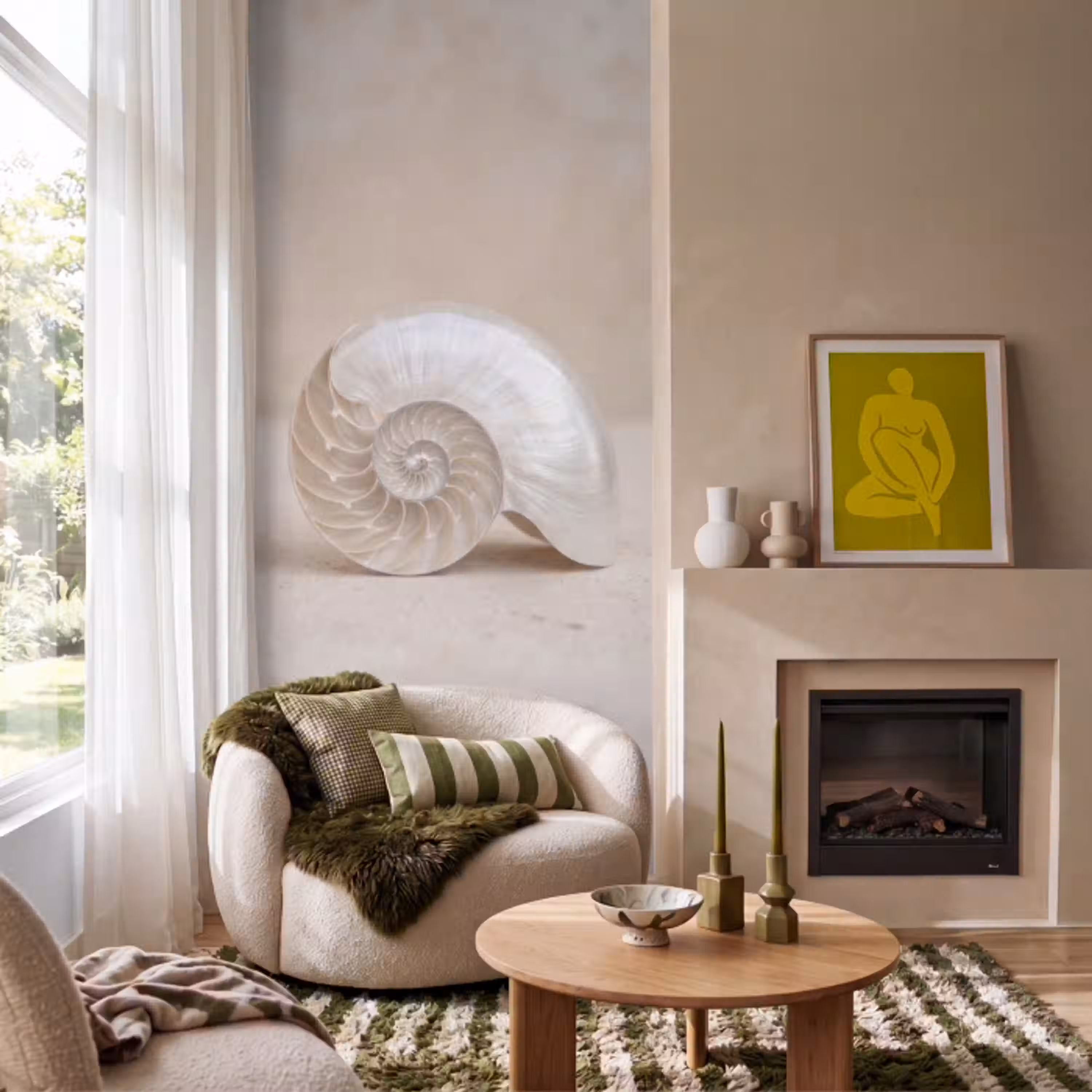 Schelp - Spiraal - Beige Behang Vlies klein -sfeer2