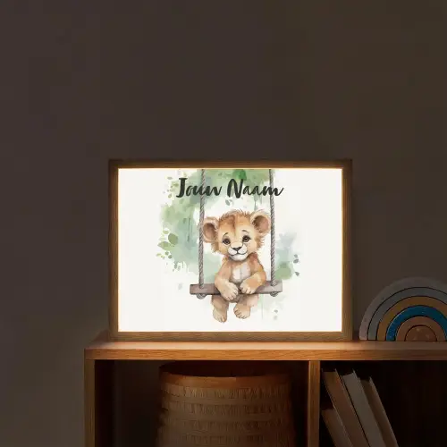 Leeuw - Dier - Kinderen - Jungle Light Box met batterij (Wandlamp kind) middel -sfeer1_kind