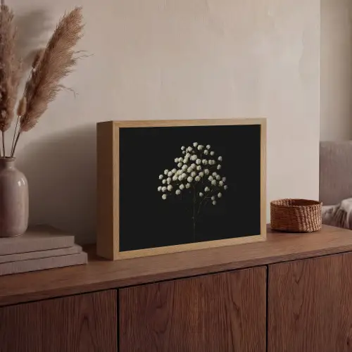 Gipskruid - Bloemetjes - Wit - Minimalistisch Light Box met batterij (Wandlamp) middel -sfeer2