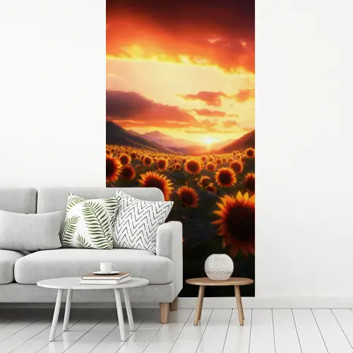 Zonnebloemen - Zonsondergang - Landschap fotobehang vinyl groot -woonkamer