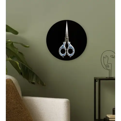 Schaar - Delfts blauw - Zwart Wandcirkel plexiglas klein -sfeer3