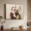 Kerstman - Rendier - Sneeuw - Kleurrijk Textielframe zwart klein -sfeer3