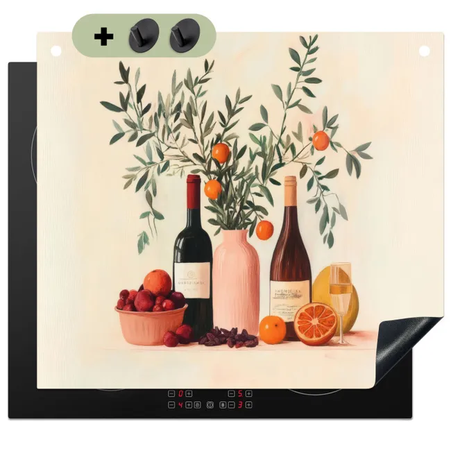 Induction Hob Cover & Splashback (2-in-1) - Wine bottles - Branches - Oranges