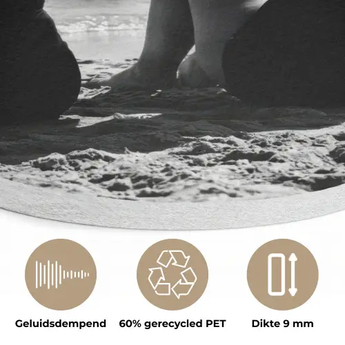 Vrouwen - Zonnehoed - Strand - Zwart - Wit Akoestische PET Vilt - Rond klein -closeup_NL