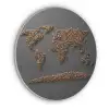 Wereldkaart - Koffie - Grijs Akoestische PET Vilt - Rond klein -3d